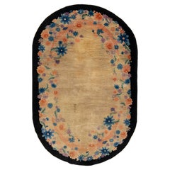 5 x 8 Tappeto cinese ovale antico deco in tan con disegno floreale