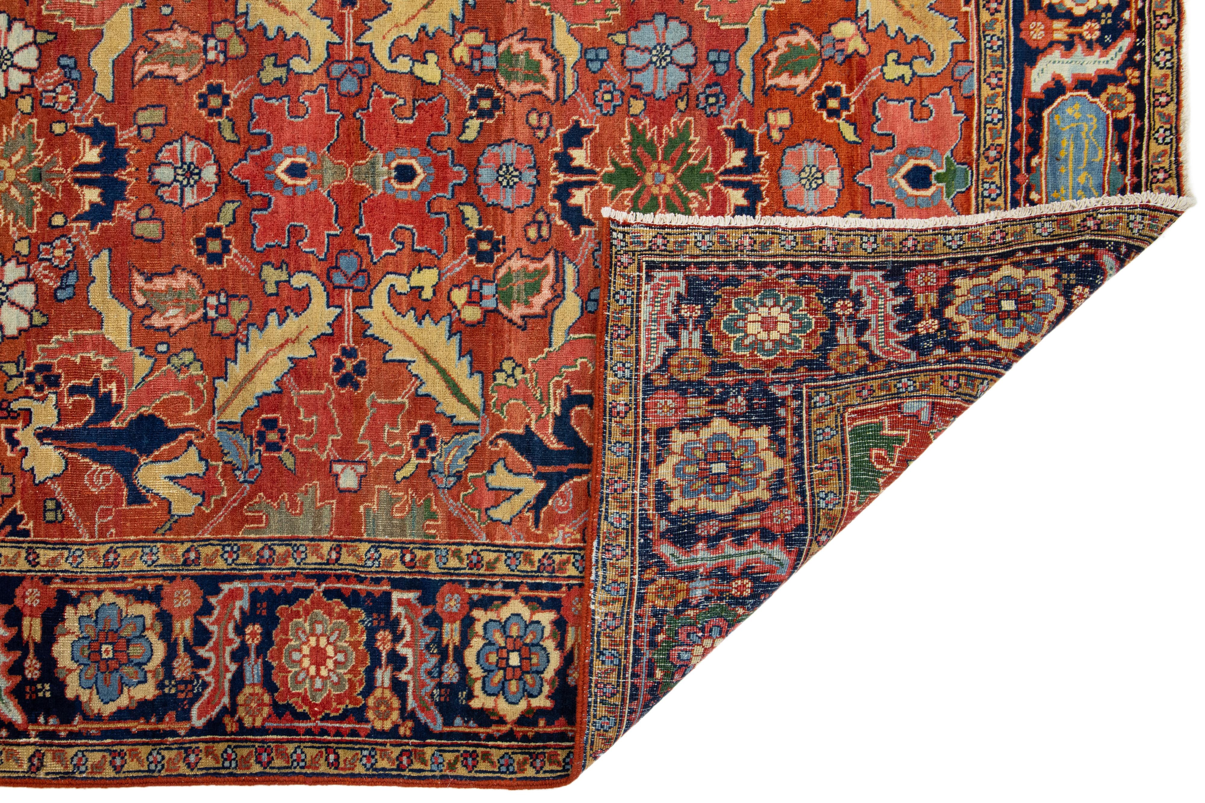 Perse 5 x 8 Antiquities Persian Heriz Wool Rug Handmade In Rust Color With Allover Design en vente