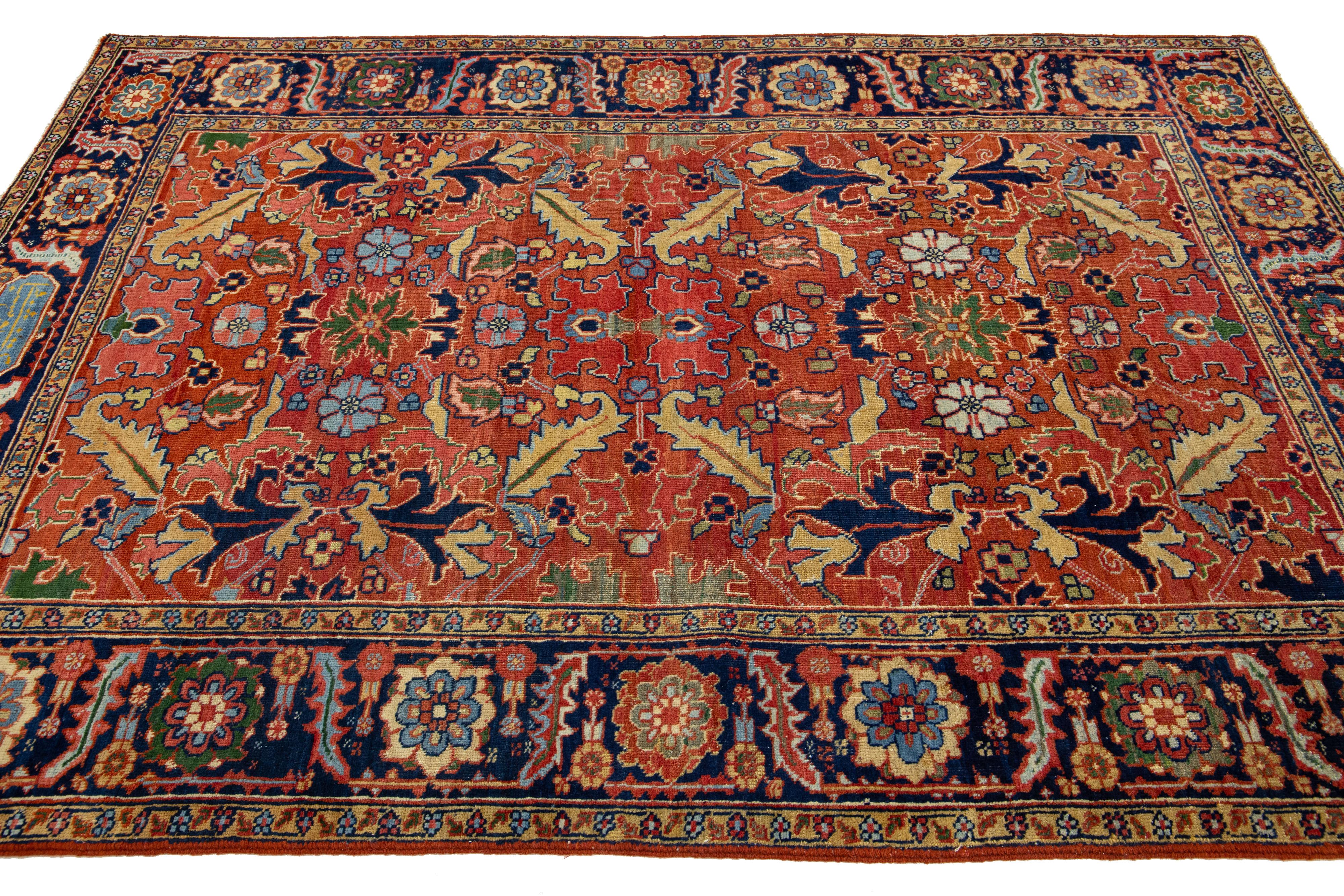 5 x 8 Antiquities Persian Heriz Wool Rug Handmade In Rust Color With Allover Design Bon état - En vente à Norwalk, CT