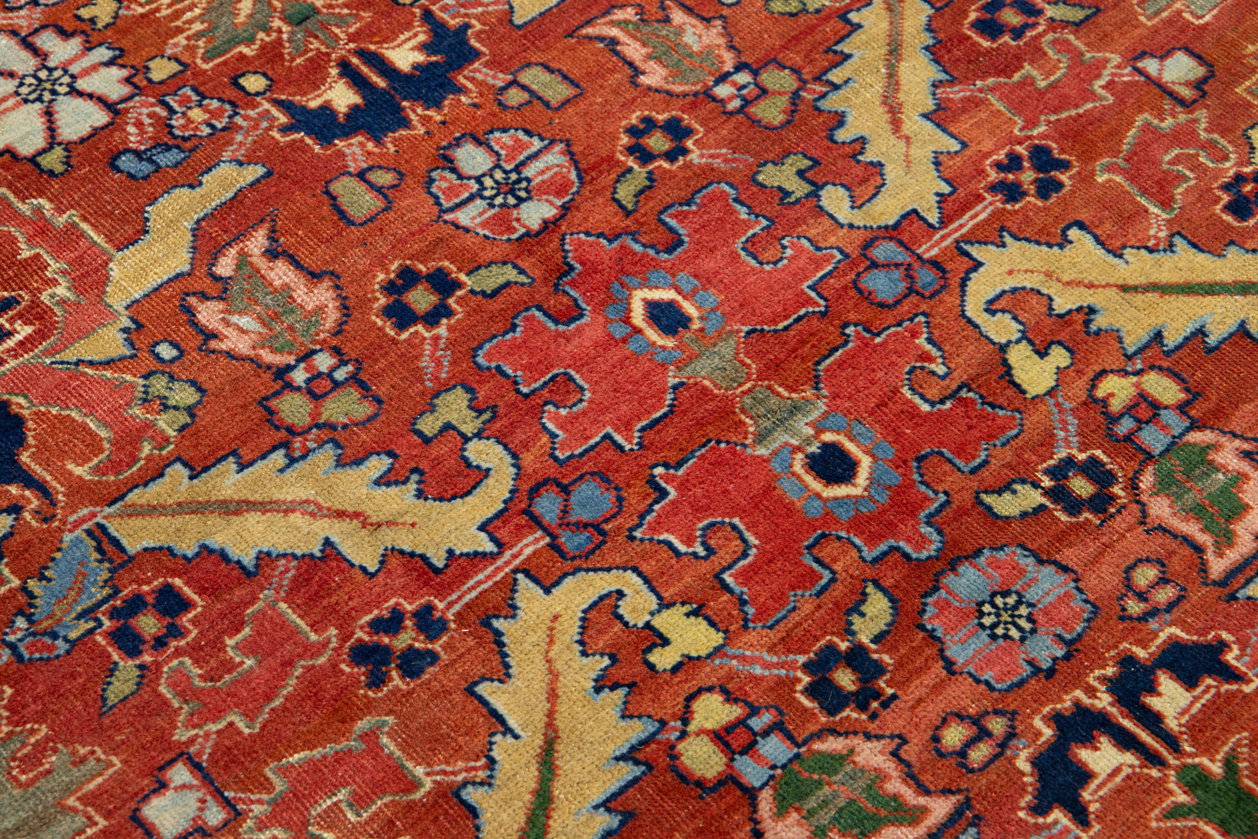 Laine 5 x 8 Antiquities Persian Heriz Wool Rug Handmade In Rust Color With Allover Design en vente