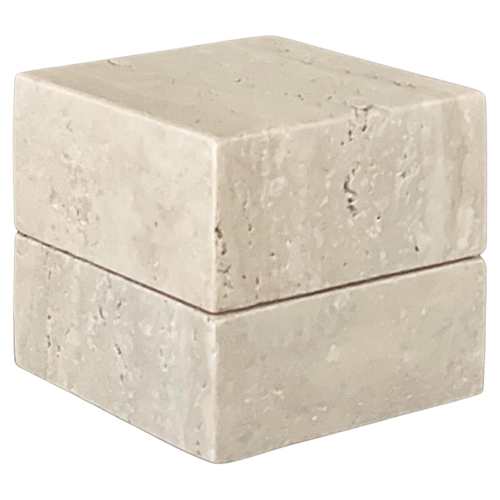 50/50 Box: Lidded Cube Box in Beige Travertine by Anastasio Home