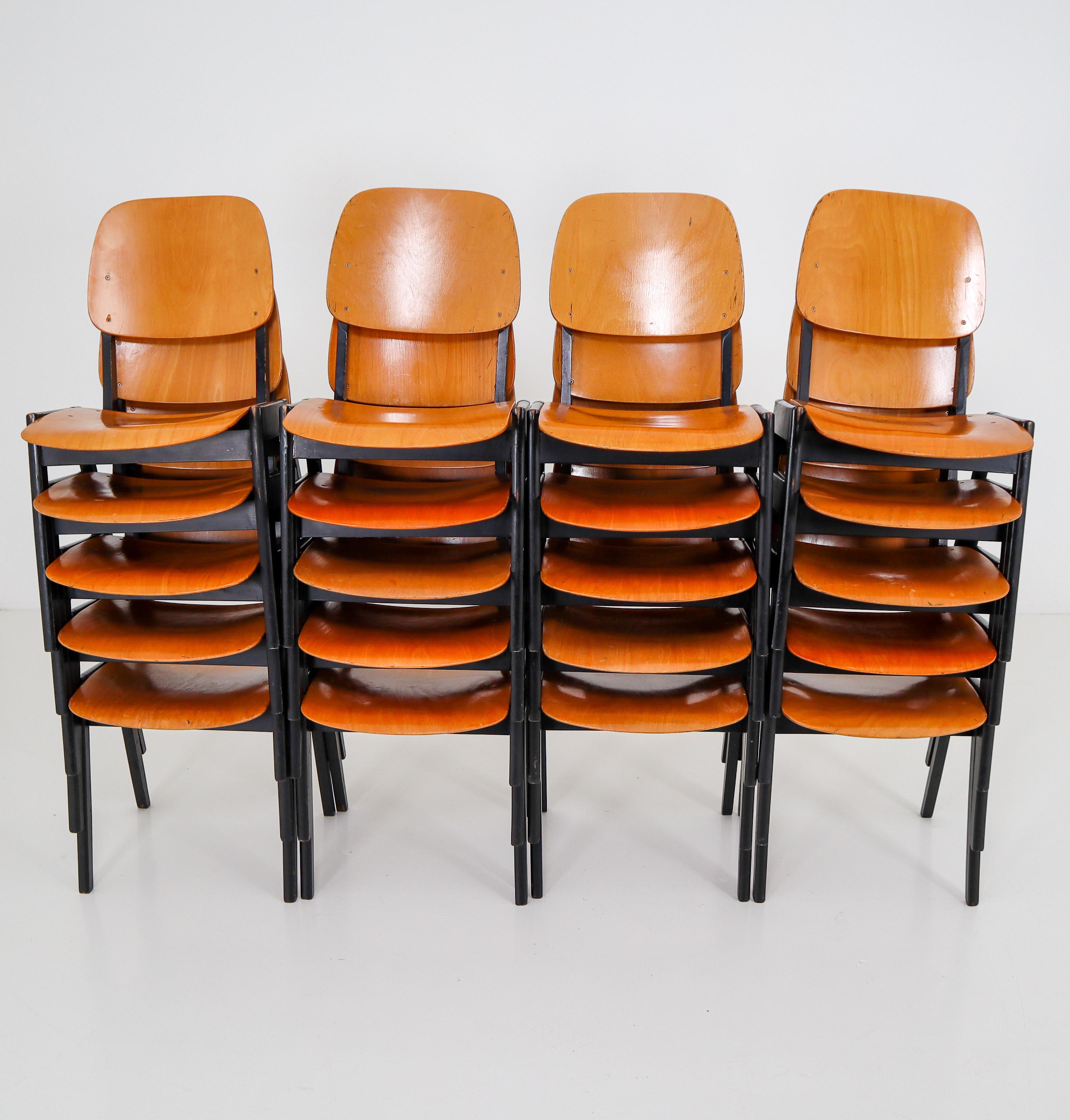 50 Bicolored Stacking Chairs Designed in the Manner of Roland Rainer, 1960s 2