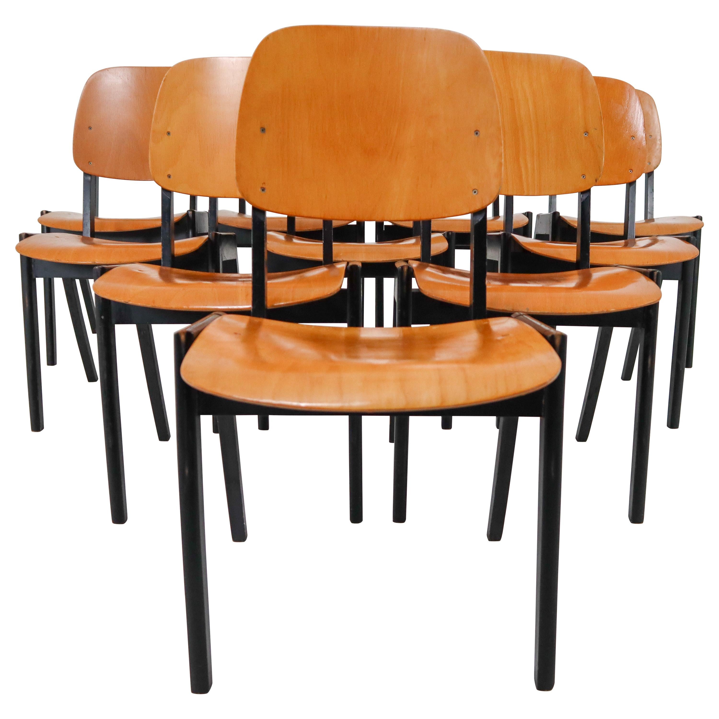 50 Bicolored Stacking Chairs Designed in the Manner of Roland Rainer, 1960s