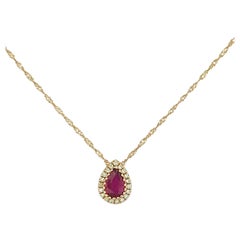 .50 Carat '1/2ct' Genuine Ruby Gemstone & Diamond Halo Necklace in 14K Rose Gold