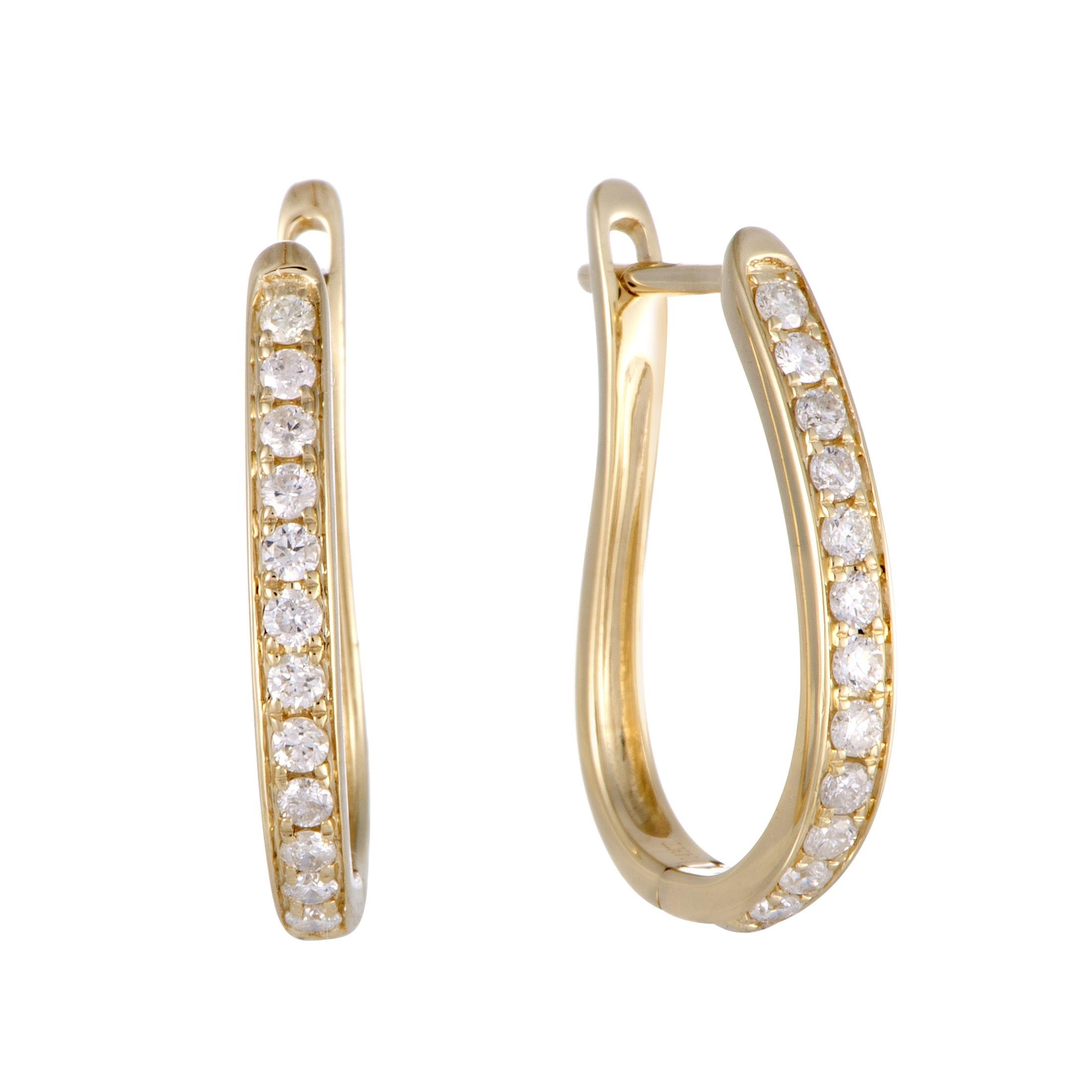.50 Carat 14 Karat Yellow Gold Diamond Oval Hoop Earrings In New Condition In Southampton, PA