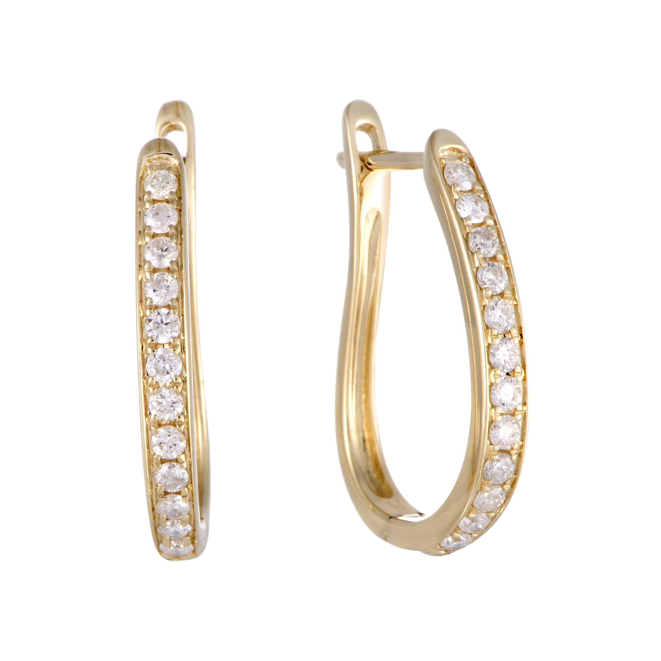 .50 Carat 14 Karat Yellow Gold Diamond Oval Hoop Earrings