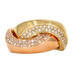 .50 Carat 14 Karat Yellow Rose Gold Diamond Interlocking Half Moon Bands Ring