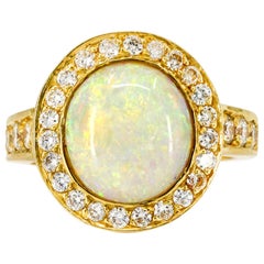 .50 Carat 18 Karat Yellow Gold Opal Diamond Cocktail Ring