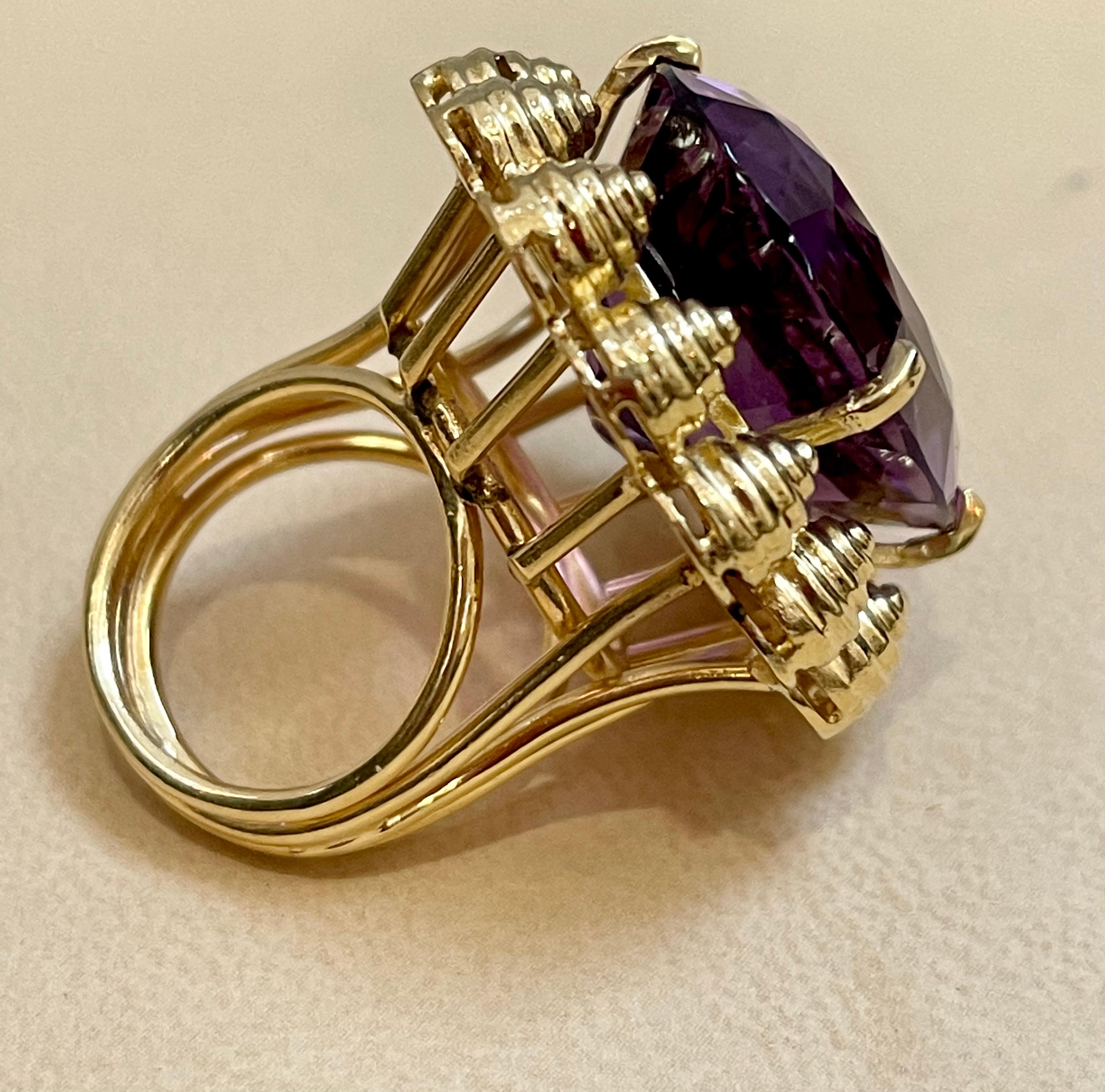 Oval Cut 50 Carat Amethyst Cocktail Ring in Solid 18 Karat Yellow Gold 29 Grams For Sale