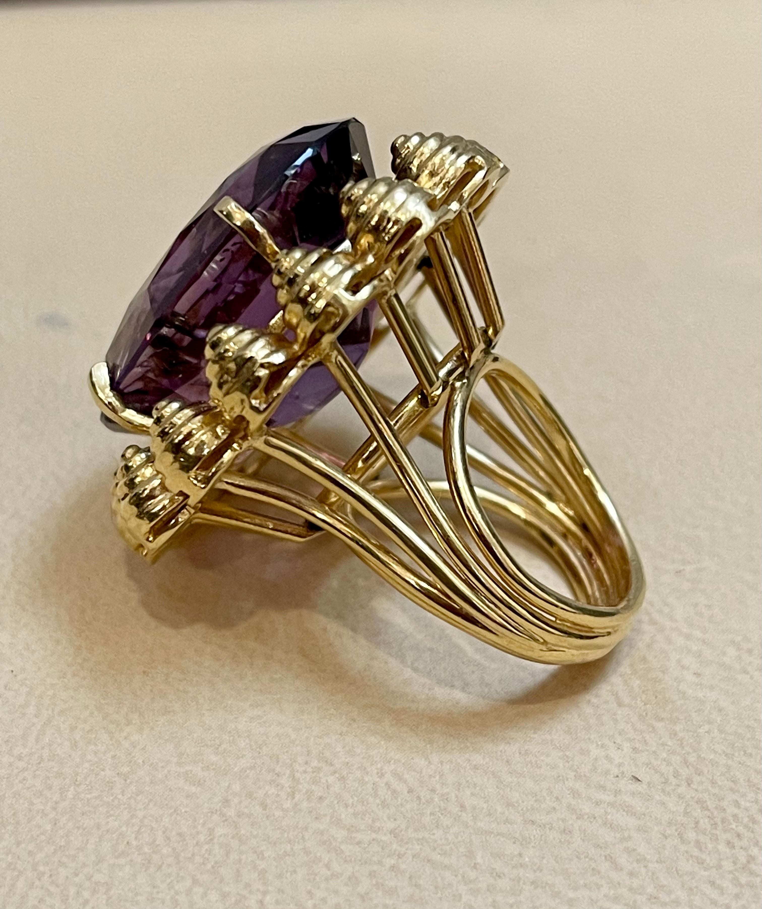 Women's 50 Carat Amethyst Cocktail Ring in Solid 18 Karat Yellow Gold 29 Grams For Sale