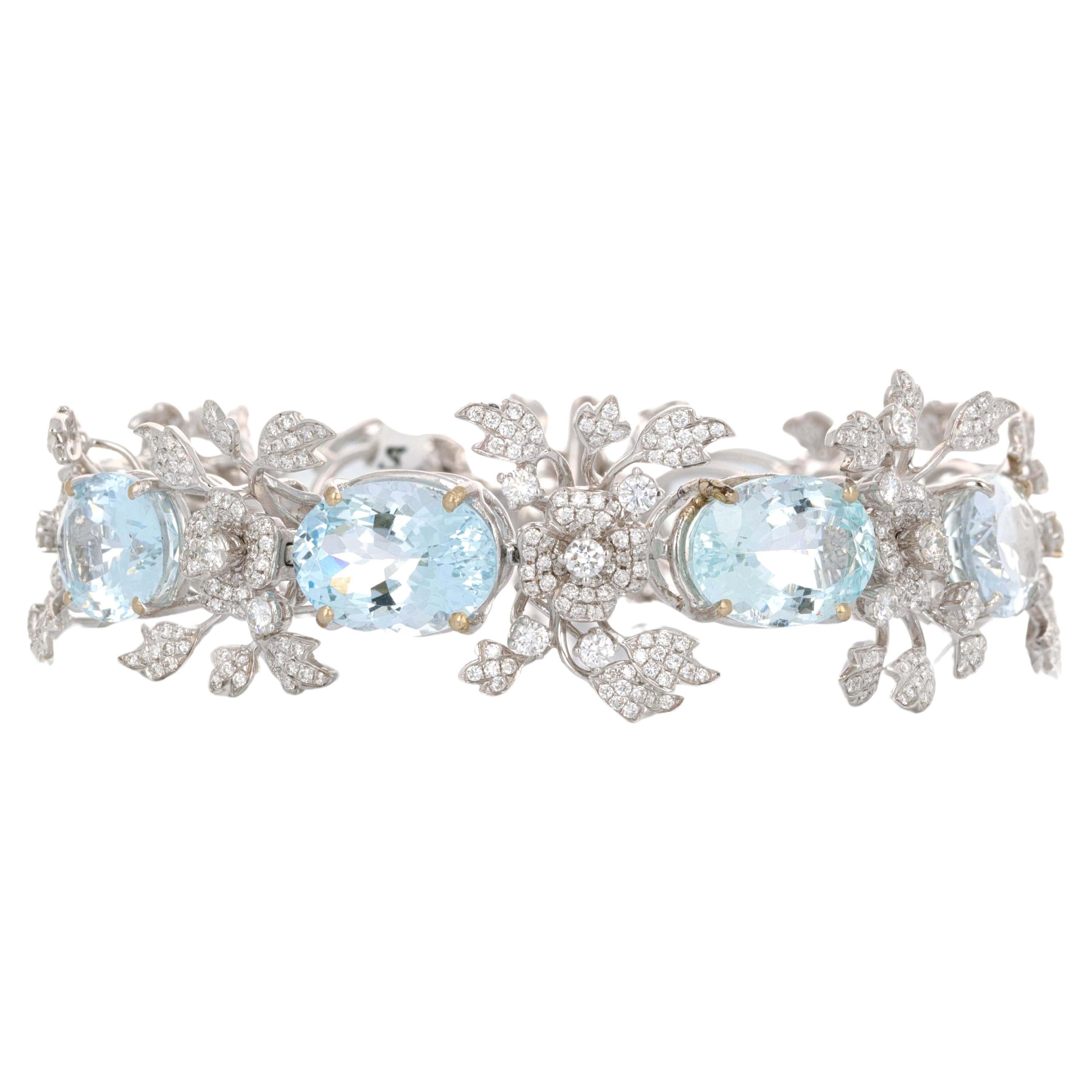 50 Carat Aquamarine and Diamond Bracelet For Sale