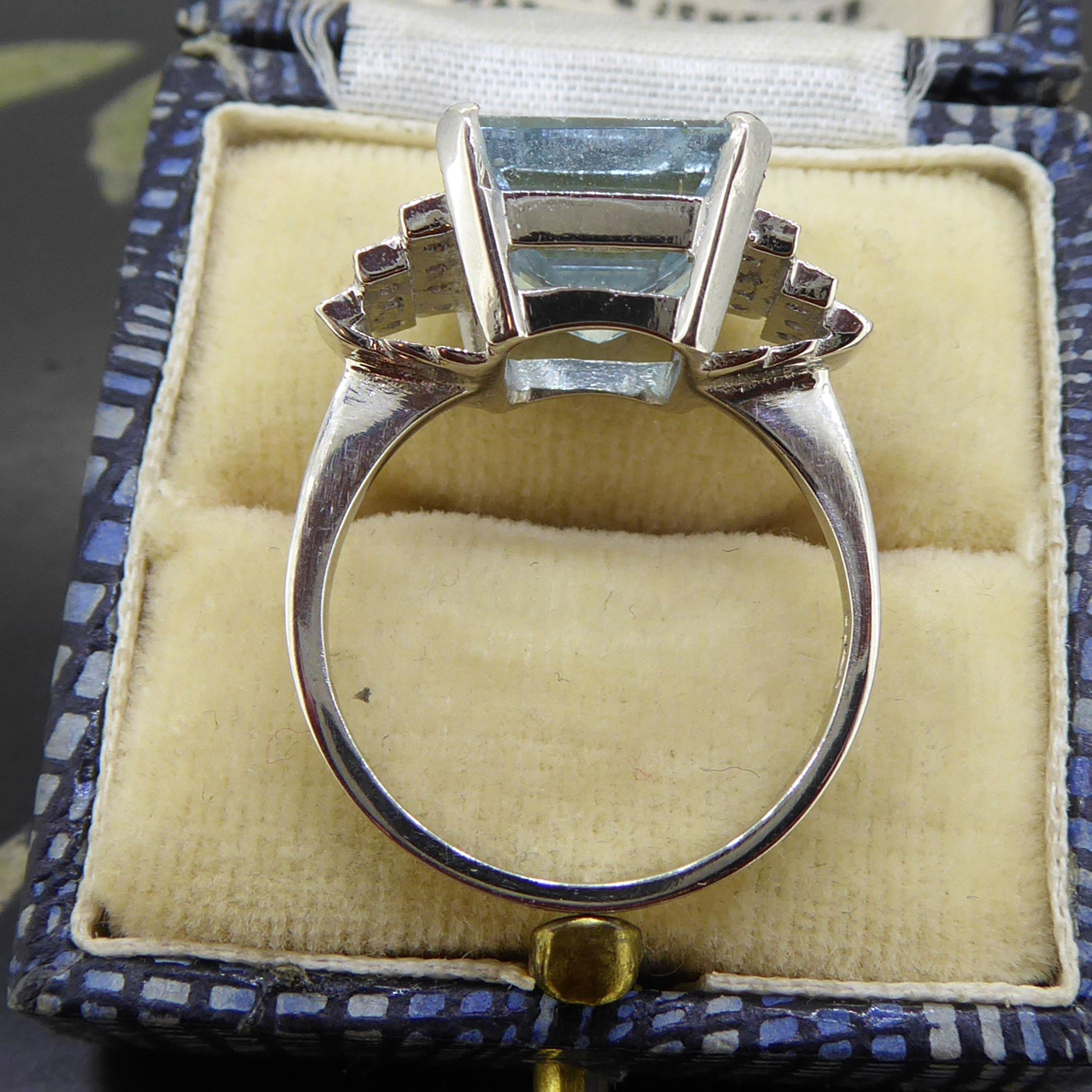 5.0 Karat Aquamarin und Diamant Kleiderring im Art-Déco-Stil, Weißgold 1