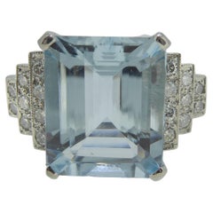 5.0 Carat Aquamarine and Diamond Dress Ring in Art Deco Style, White Gold