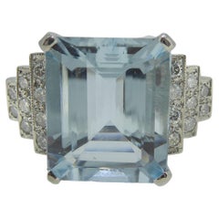 5.0 Karat Aquamarin und Diamant Kleiderring im Art-Déco-Stil, Weißgold