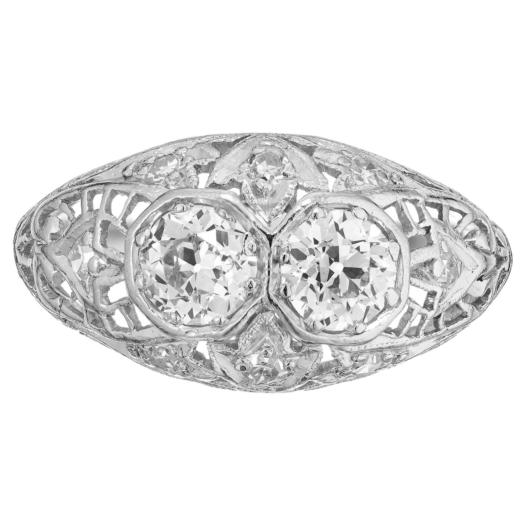 .50 Carat Art Deco Diamond Filigree Dome Platinum Engagement Ring For Sale