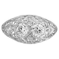 Anillo de Compromiso de Platino con Cúpula de Filigrana de Diamantes Art Decó de 0,50 Quilates