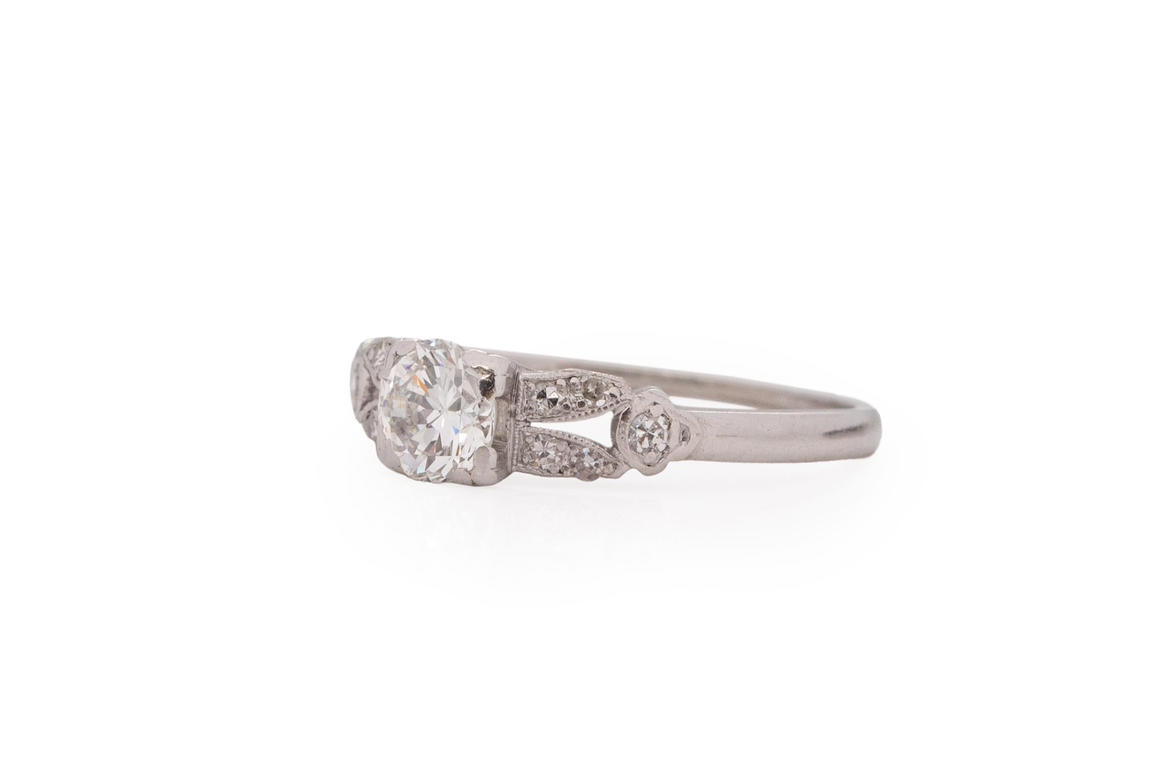 Old European Cut .50 Carat Art Deco Diamond Platinum Engagement Ring For Sale