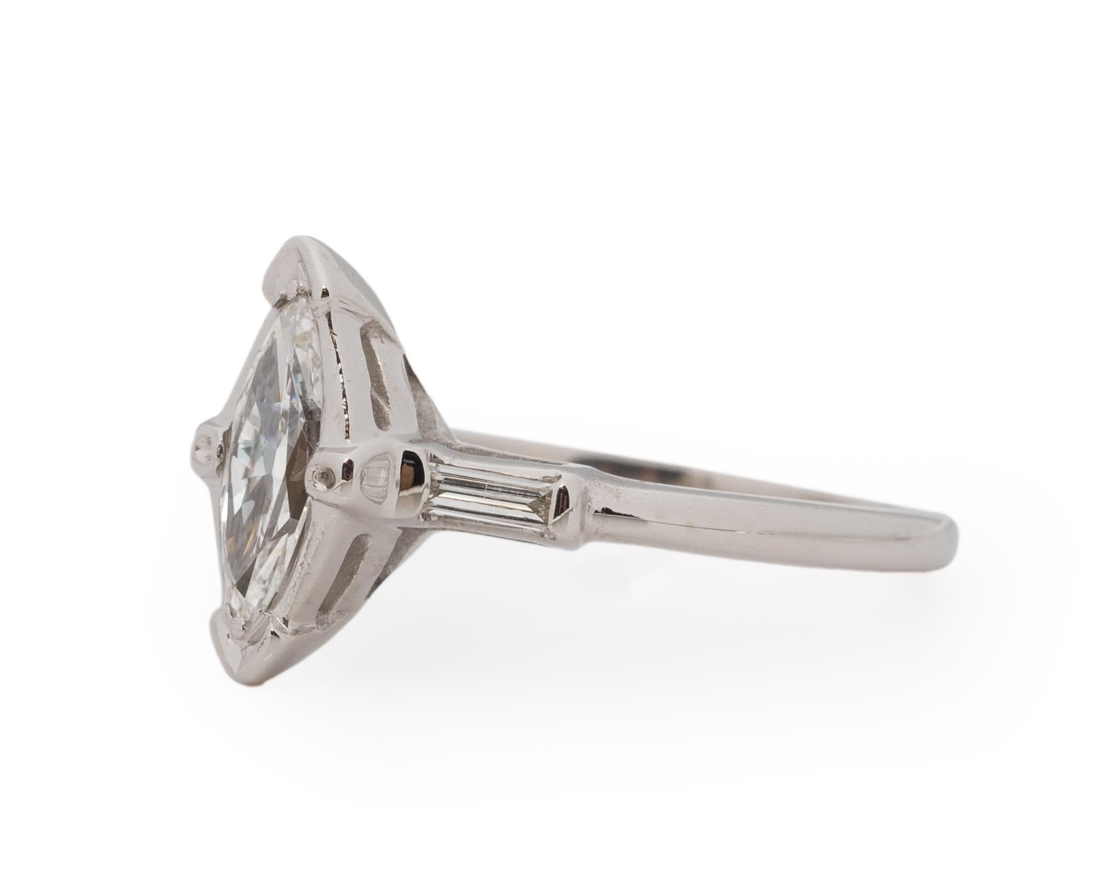 Marquise Cut .50 Carat Art Deco Diamond Platinum Engagement Ring