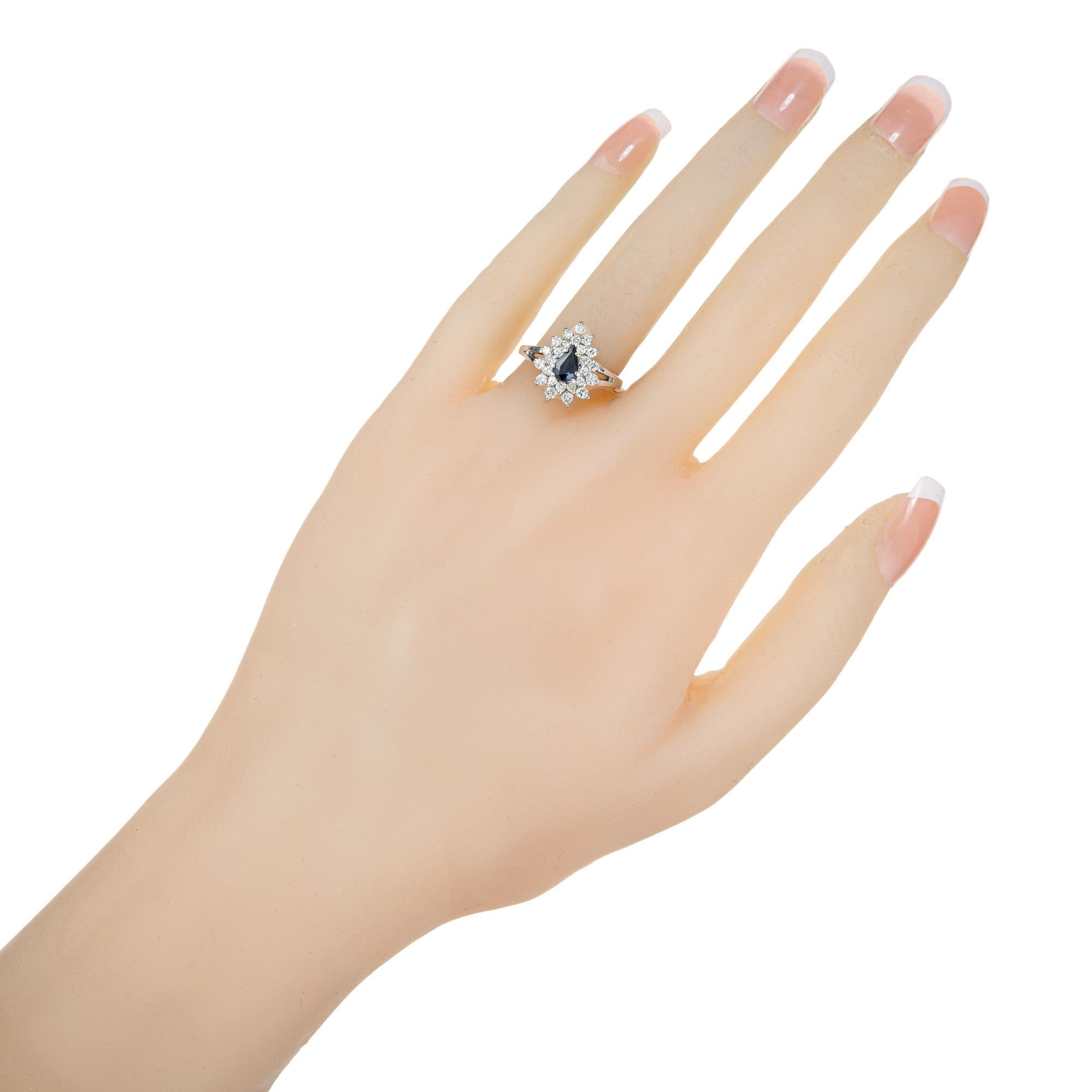 Women's .50 Carat Blue Sapphire Diamond White Gold Halo Ring For Sale