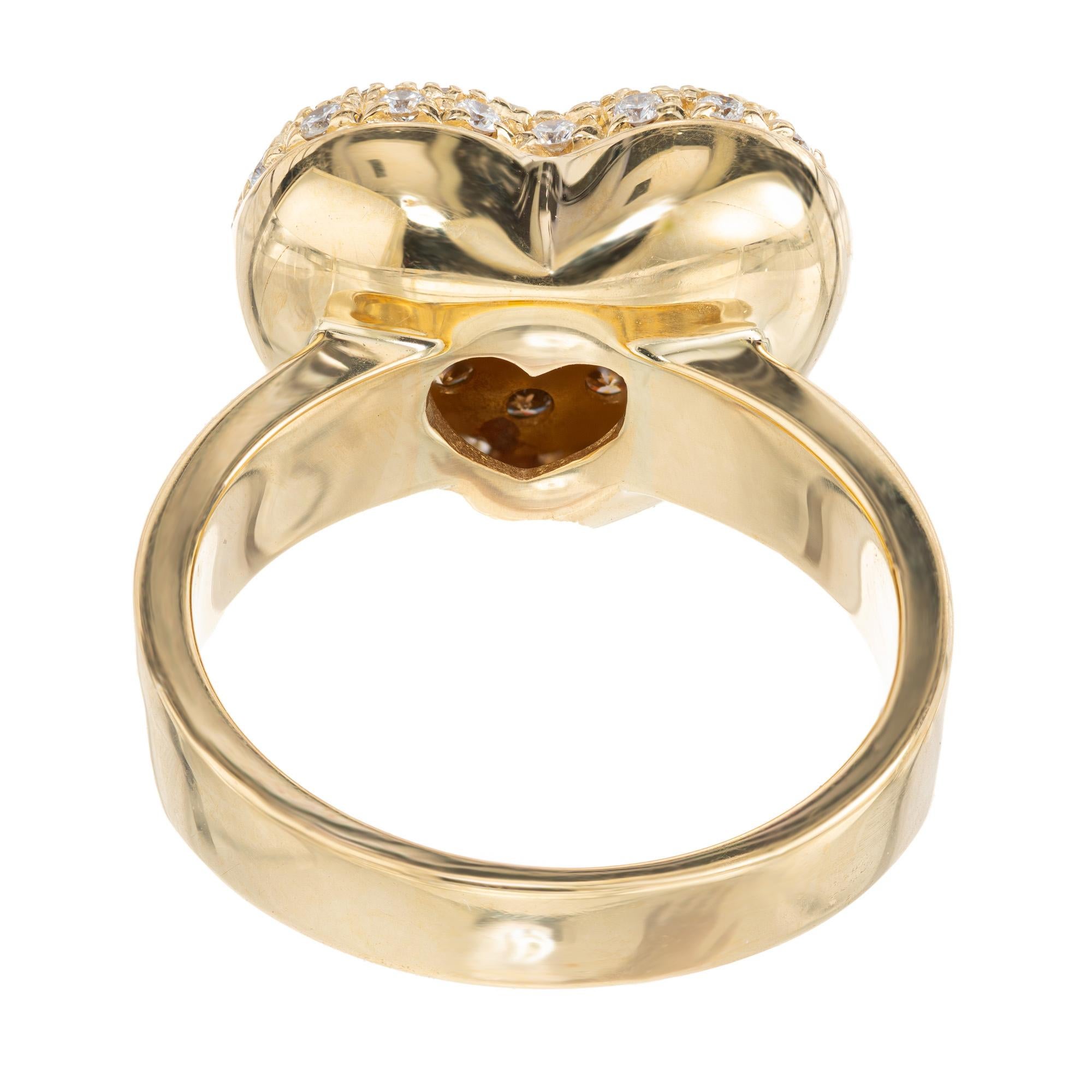Women's .50 Carat Champagne Diamond Yellow Gold Heart Ring  For Sale