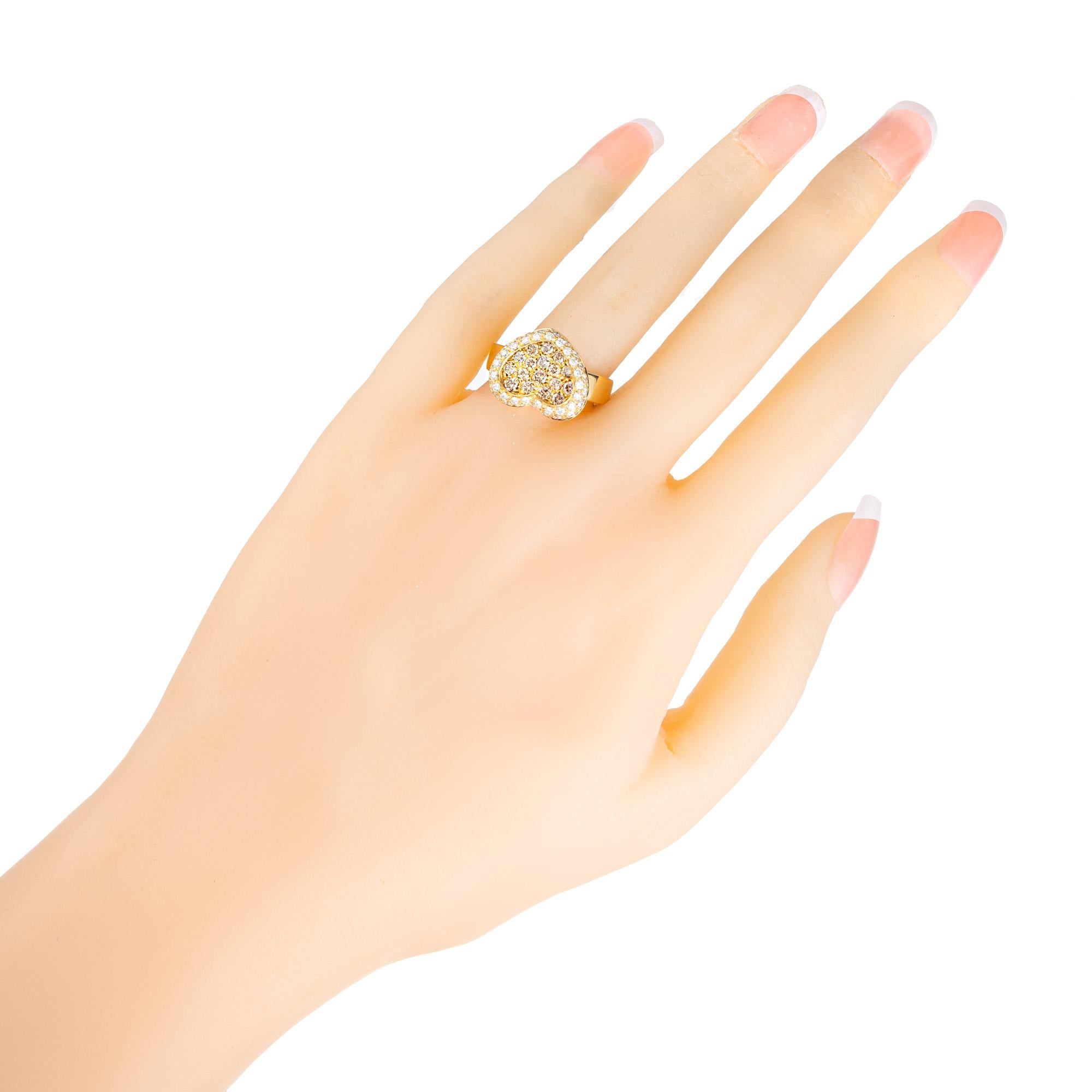 .50 Carat Champagne Diamond Yellow Gold Heart Ring  For Sale 2