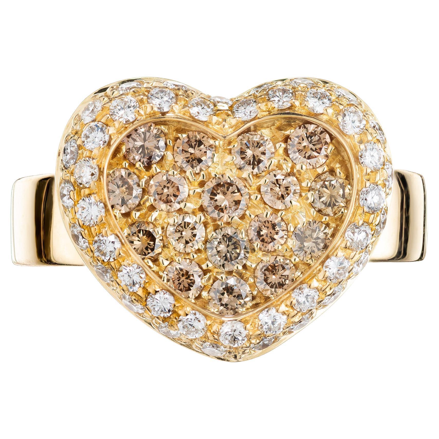 .50 Carat Champagne Diamond Yellow Gold Heart Ring  For Sale