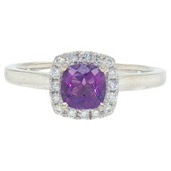.50 Carat Cushion Amethyst Diamond Halo Ring 18K Gold