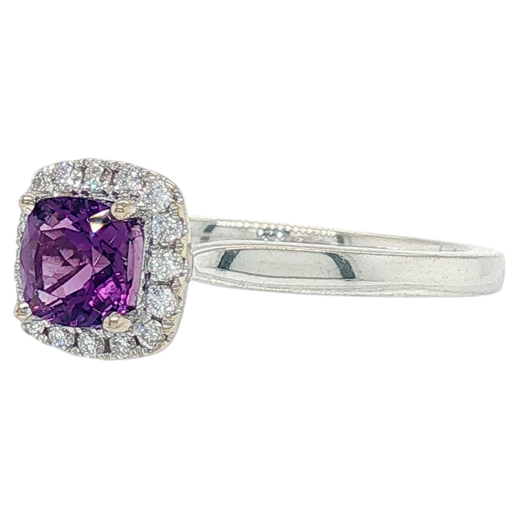 .50 Carat Cushion Amethyst Diamond Halo Ring 18K Gold