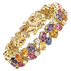 50 Carat Diamond and Rainbow Sapphire Bracelet, 14 Karat Gold, Ben Dannie