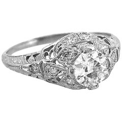 .50 Carat Diamond Vintage Engagement Ring Platinum