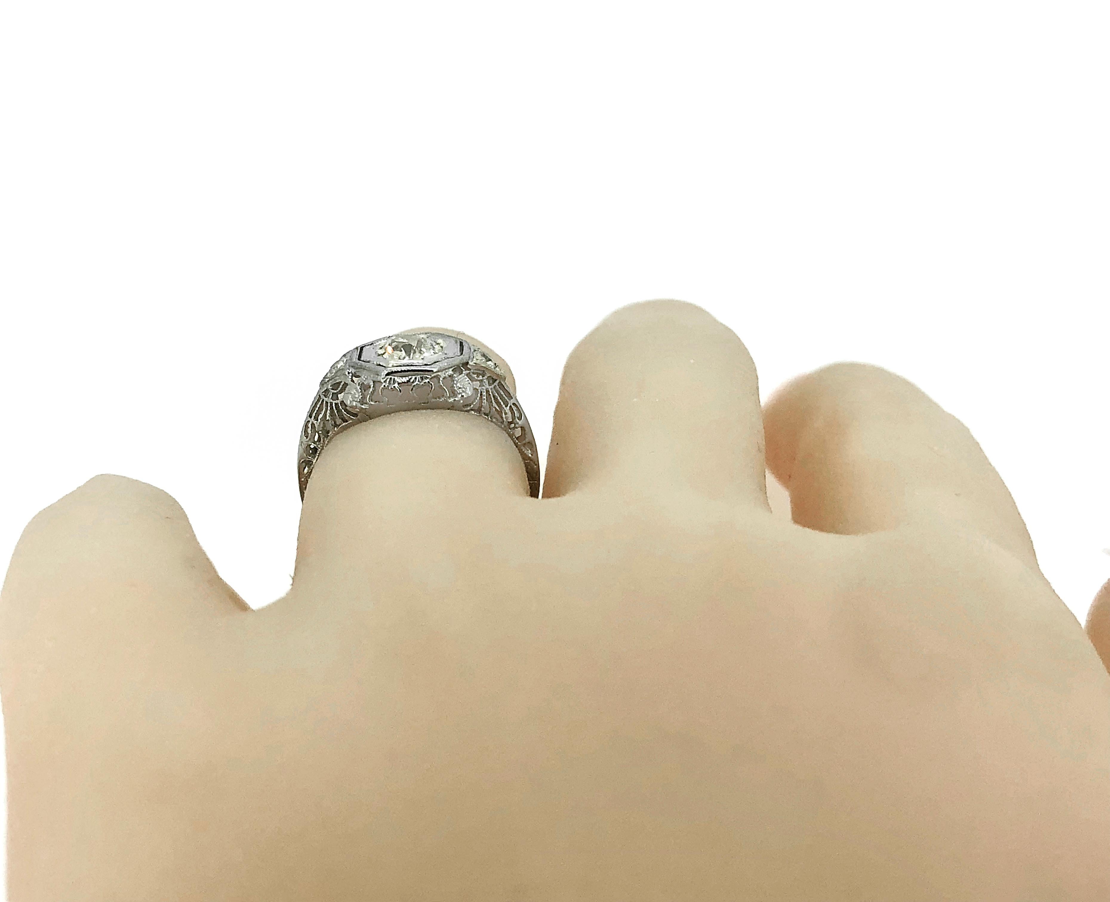 Women's .50 Carat Diamond Art Deco Antique Engagement Ring 18 Karat White Gold For Sale