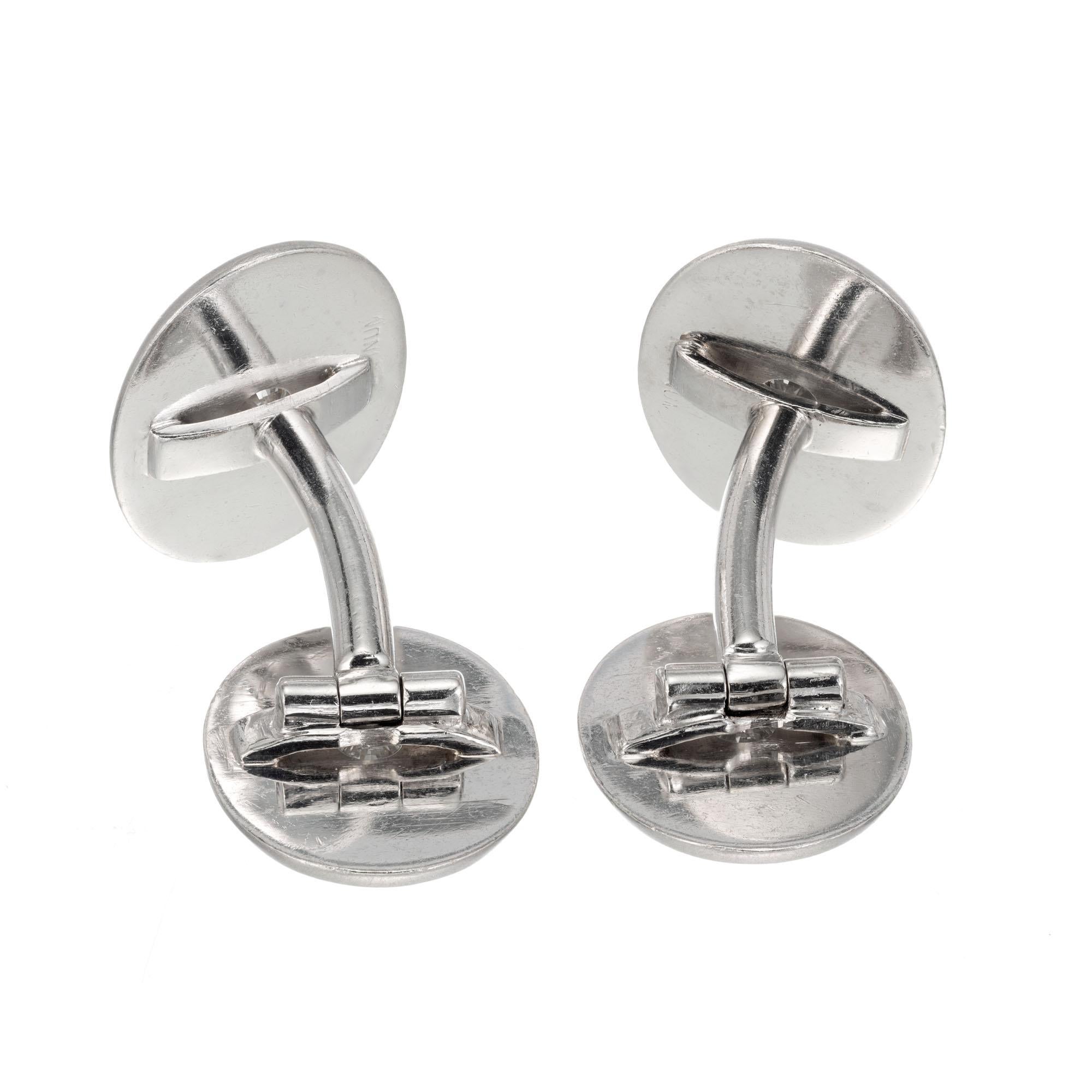 Gemelli ovali in platino Art Deco con diamante da .50 carati in vendita 1