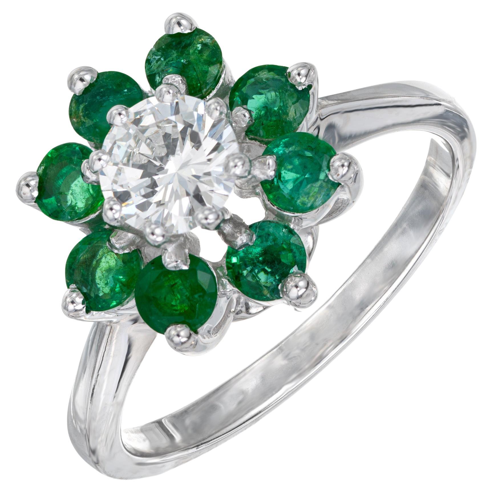 .50 Carat Diamond Emerald Halo White Gold Engagement Ring For Sale
