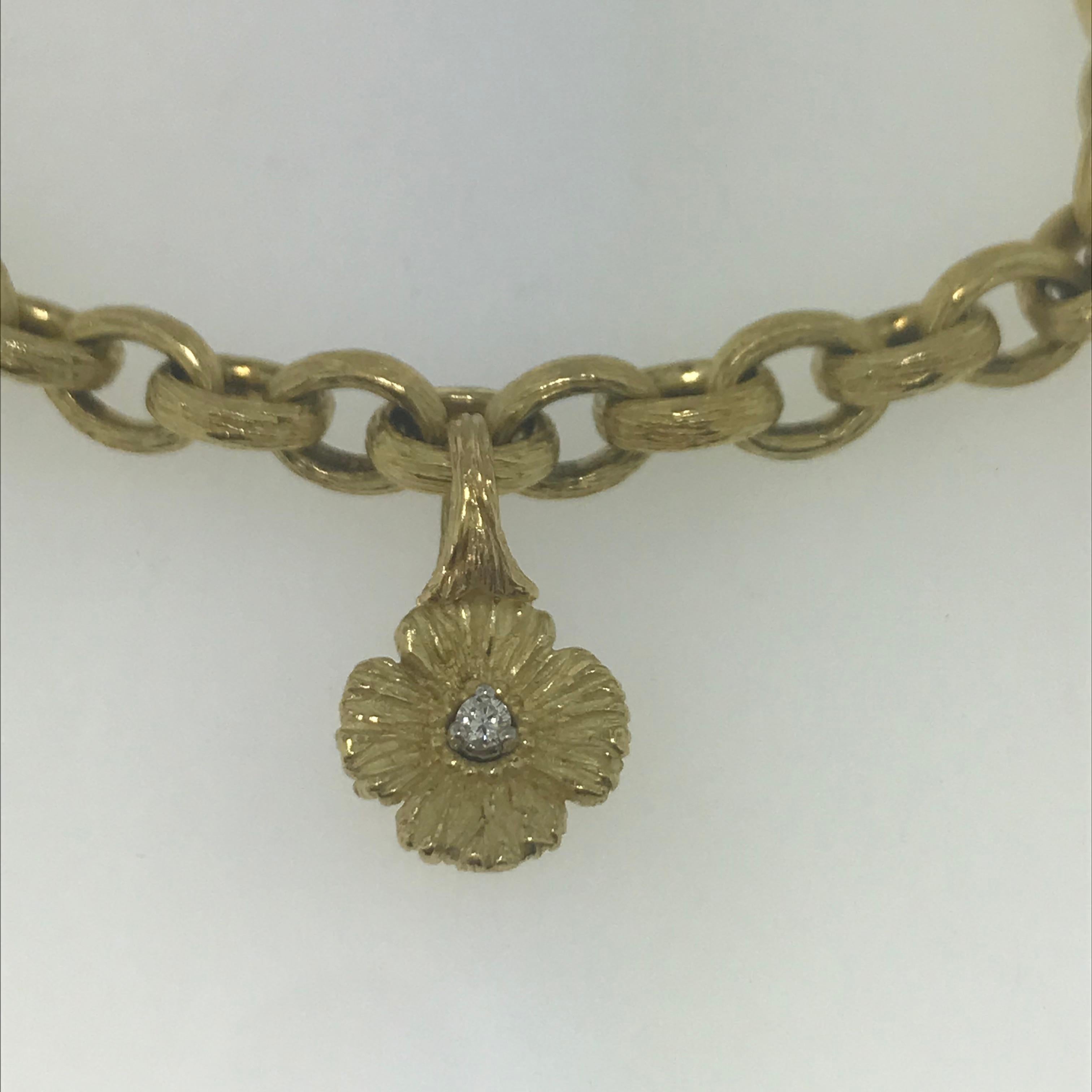 Art Nouveau Flower Charm Bracelet .50 Carat Diamond Handcrafted 18 Karat Gold and Platinum 
