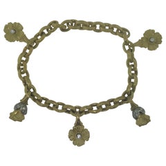 Flower Charm Bracelet .50 Carat Diamond Handcrafted 18 Karat Gold and Platinum