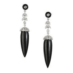 .50 Carat Diamond Onyx White Gold Art Deco Dangle Earrings