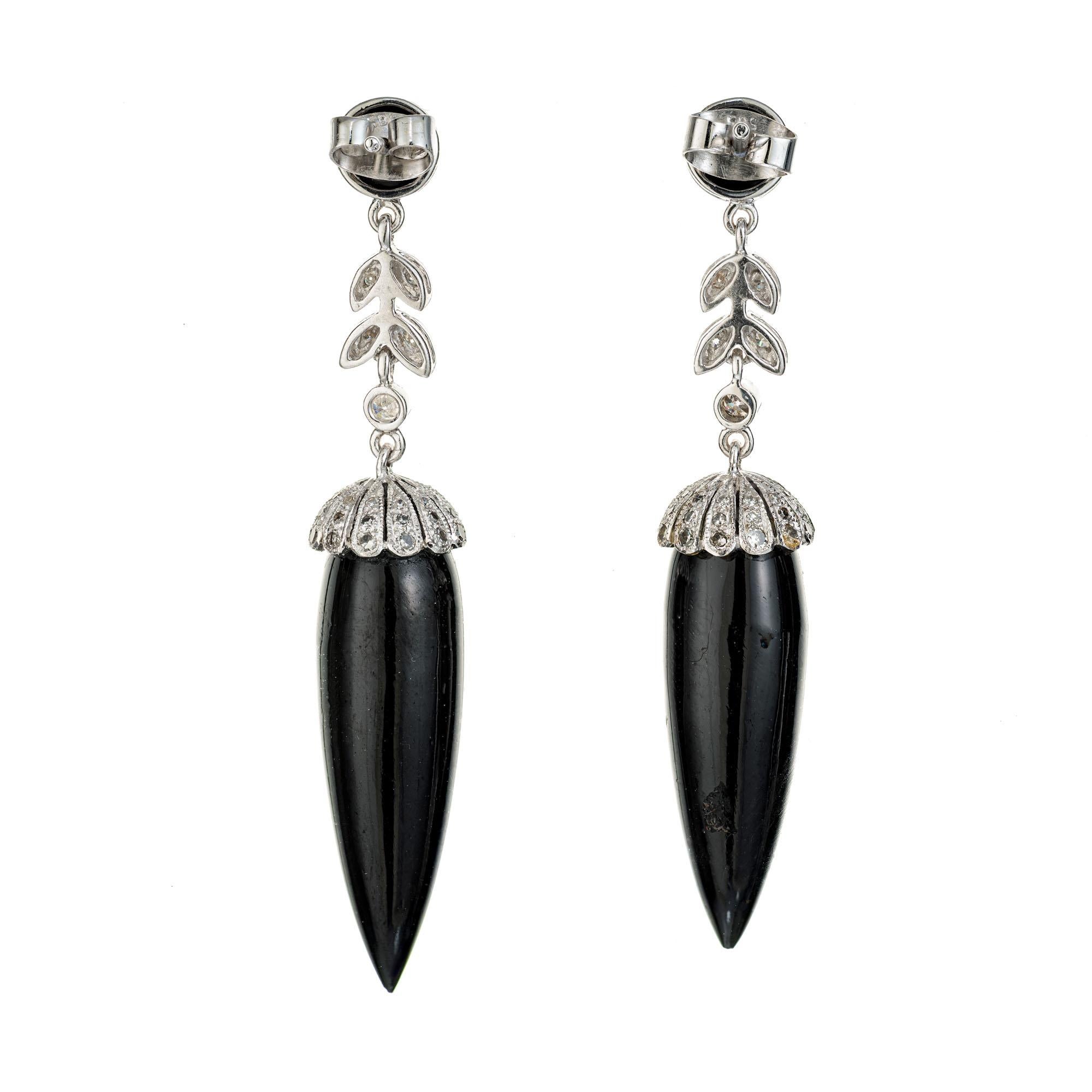 .50 Carat Diamond Onyx White Gold Art Deco Dangle Earrings In Good Condition For Sale In Stamford, CT