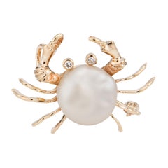 .50 Carat Diamond Pearl Yellow Gold Crab Brooch Pendant