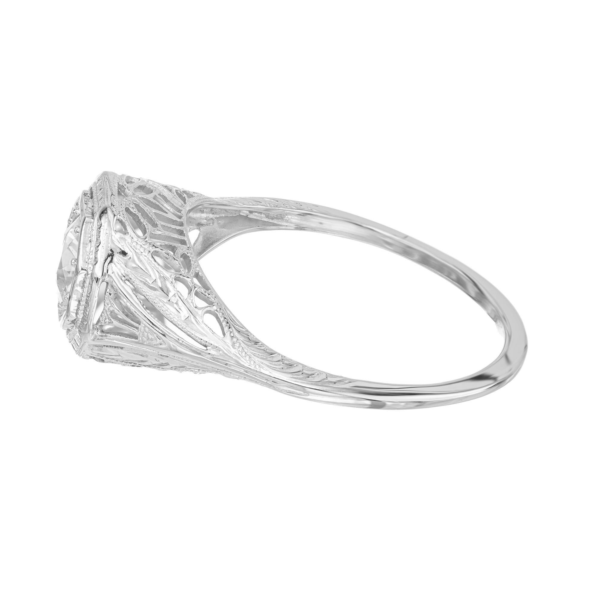.50 Carat Diamond Platinum Art Deco Filigree Diamond Engagement Ring In Good Condition For Sale In Stamford, CT