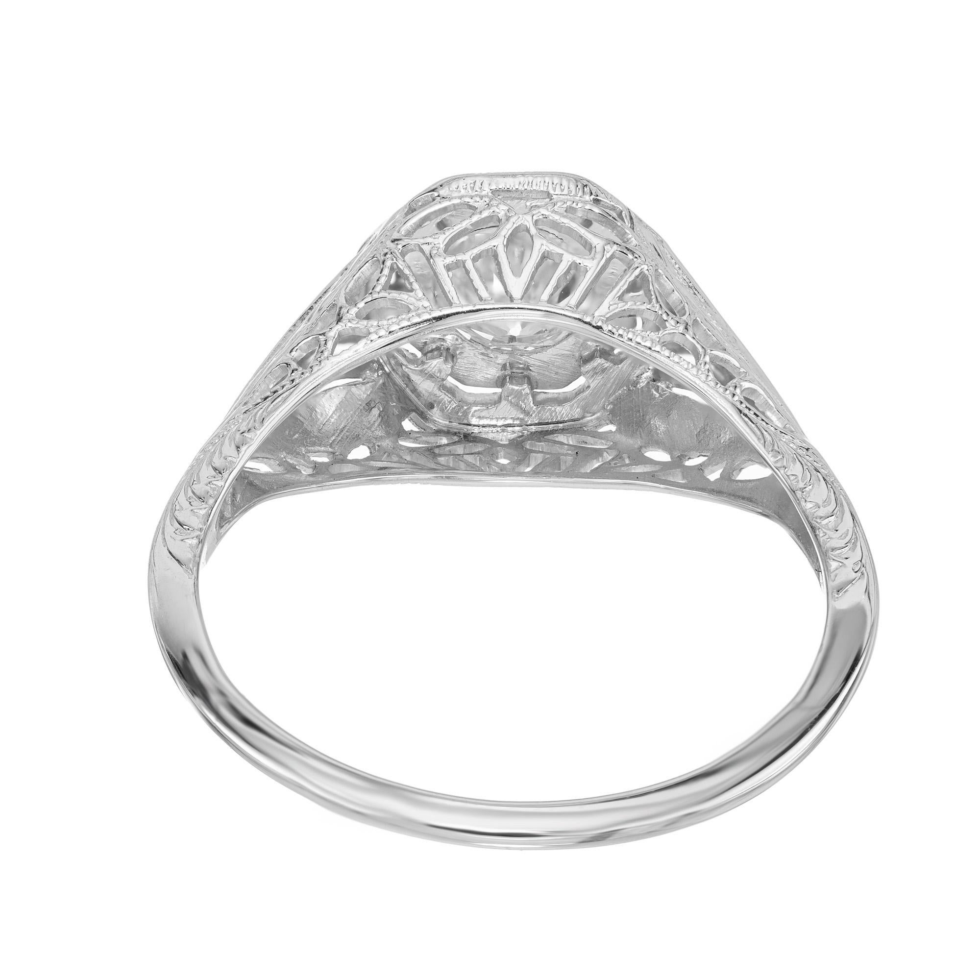 Women's .50 Carat Diamond Platinum Art Deco Filigree Diamond Engagement Ring For Sale