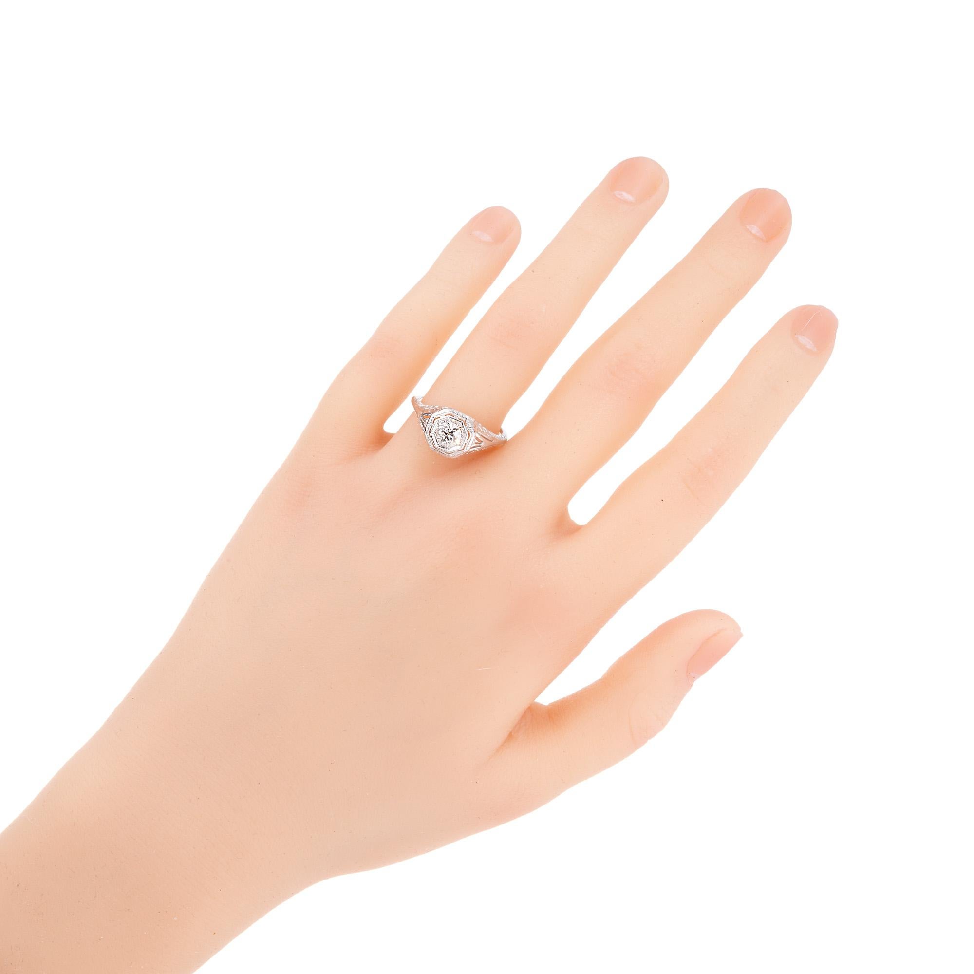 .50 Carat Diamond Platinum Art Deco Filigree Diamond Engagement Ring For Sale 1