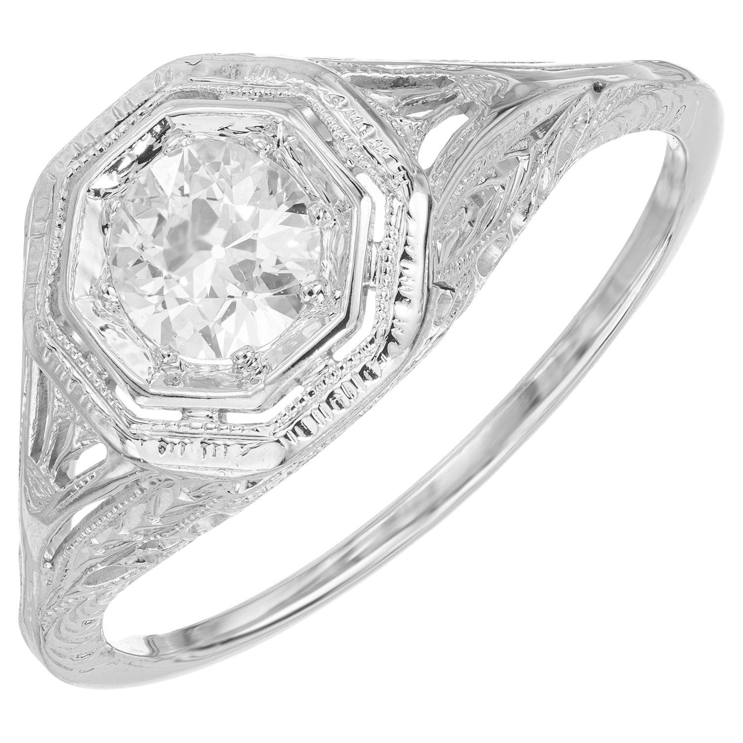 .50 Carat Diamond Platinum Art Deco Filigree Diamond Engagement Ring