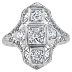 Antique .50 Carat Diamond Platinum Edwardian Filigree Ring