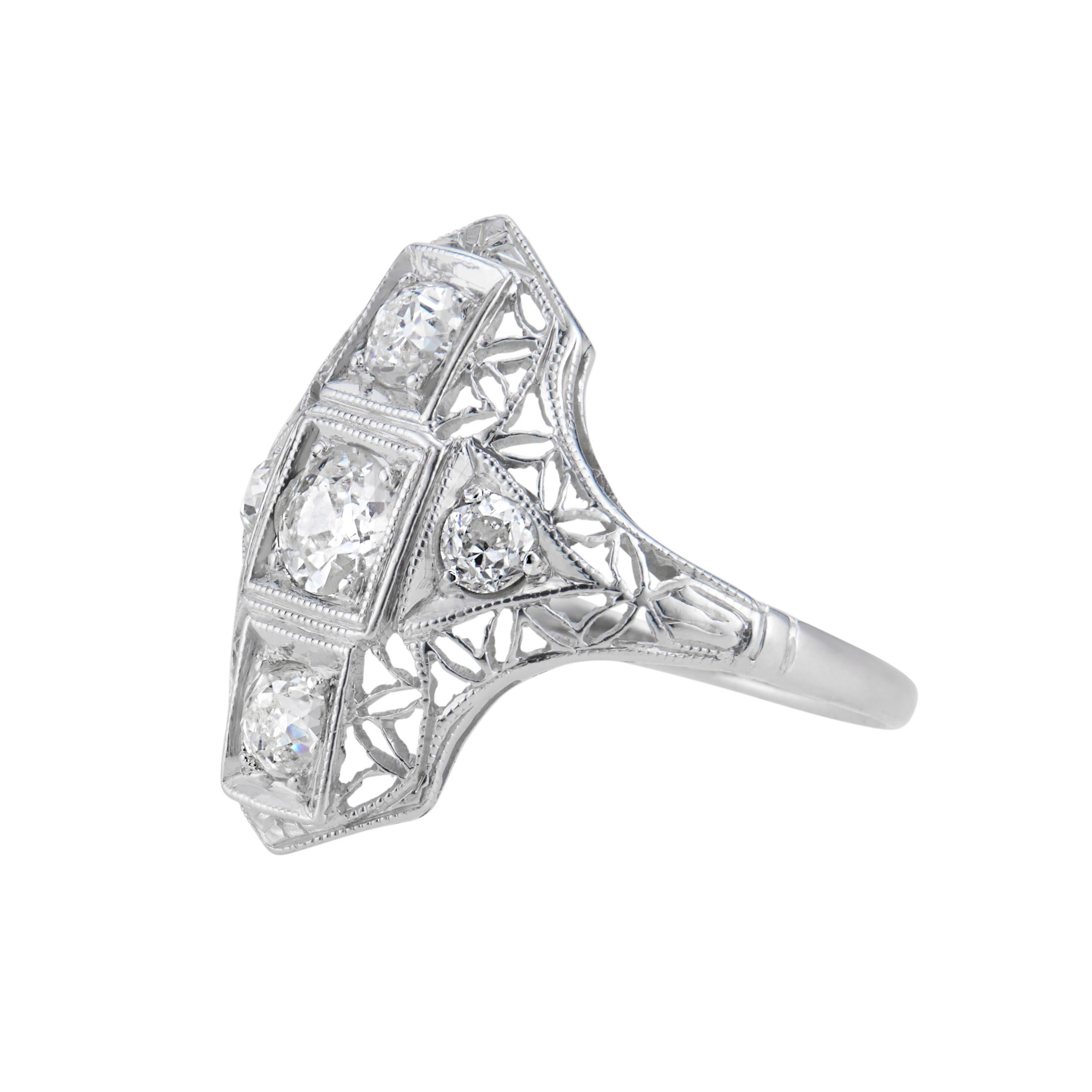 Old Mine Cut .50 Carat Diamond Platinum Edwardian Filigree Ring For Sale