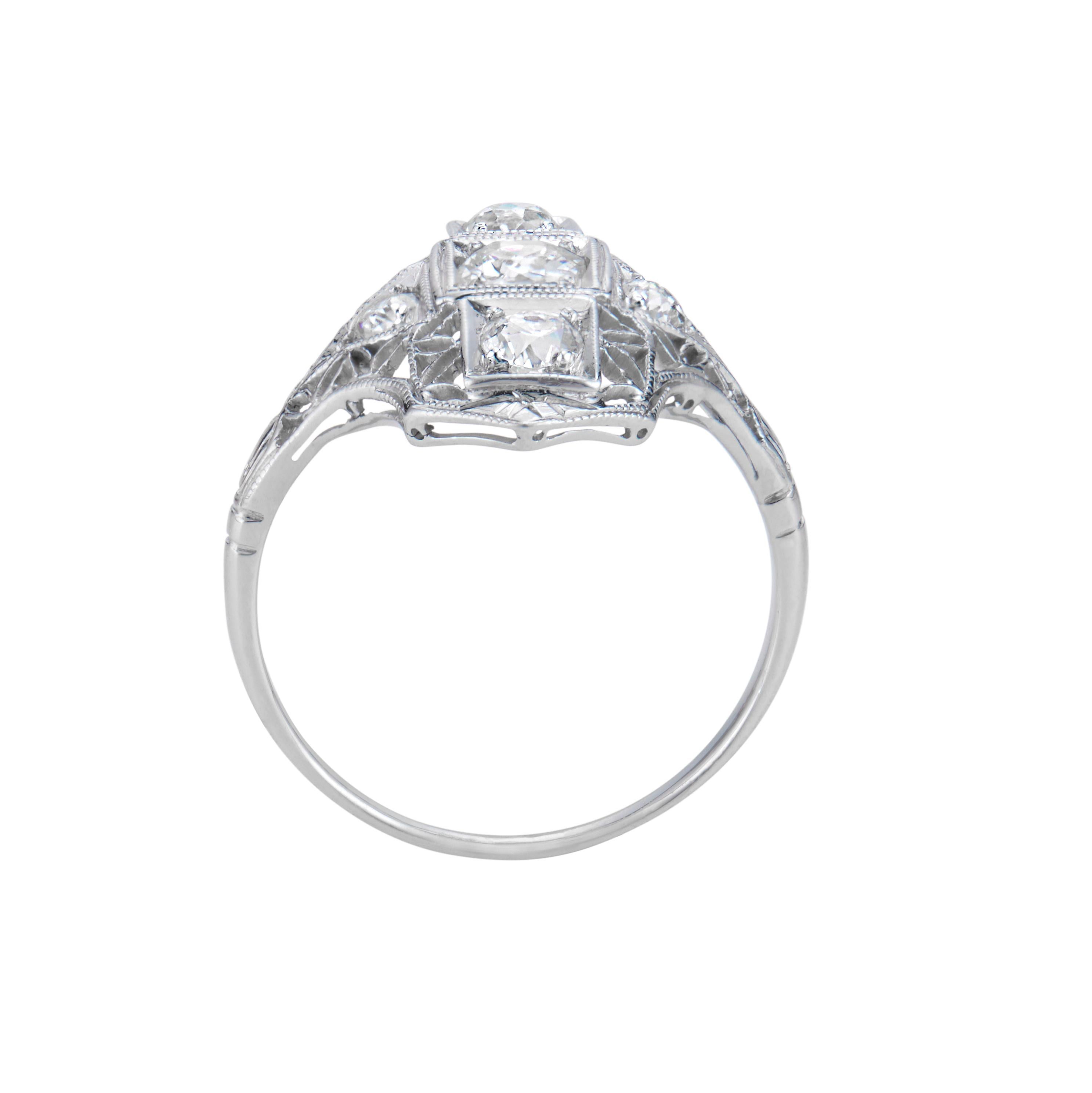 Women's .50 Carat Diamond Platinum Edwardian Filigree Ring For Sale