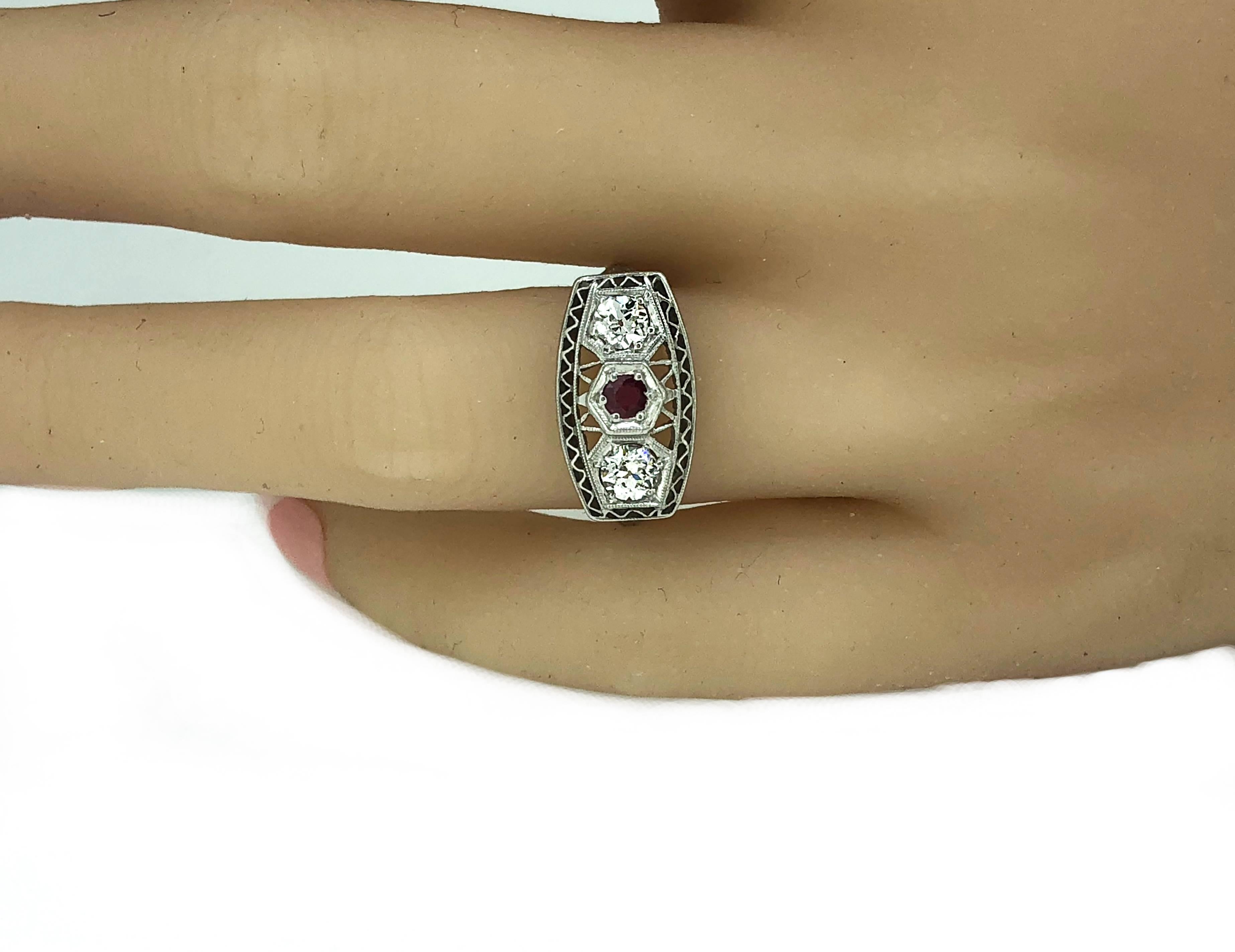 Round Cut .50 Carat Diamond Ruby Antique Engagement Fashion Ring 18 Karat White Gold For Sale