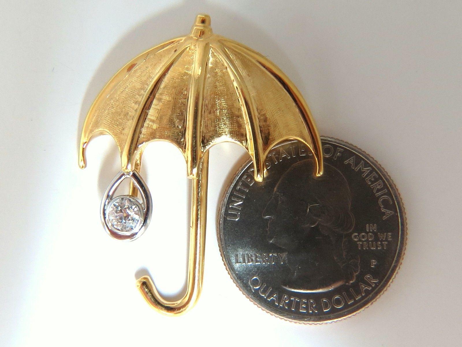 .50 Carat Diamond Umbrella Brooch Pin 14 Karat and Rain Drop In Good Condition For Sale In New York, NY