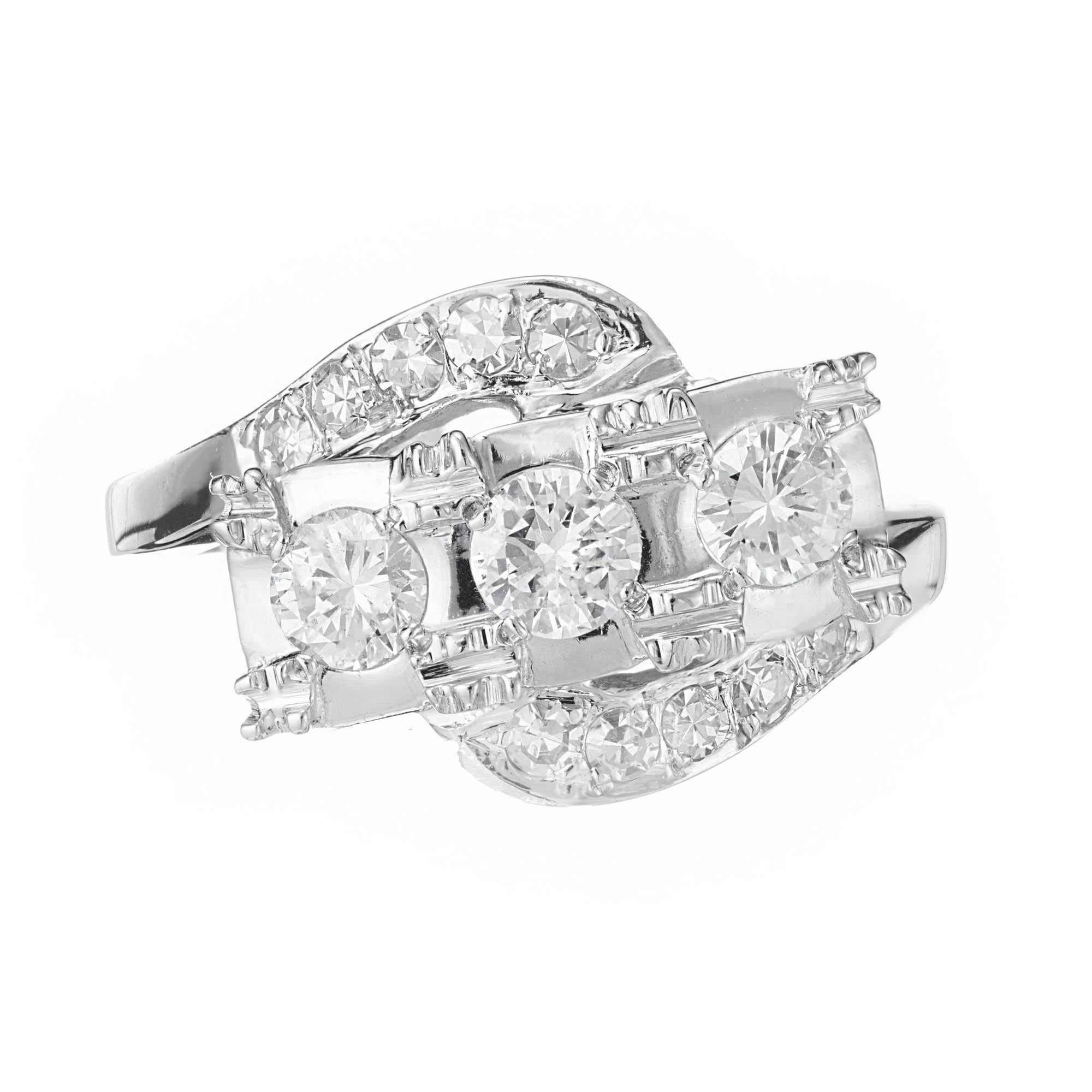 .50 Carat Diamond White Gold Three-Stone Swirl Engagement Ring For Sale