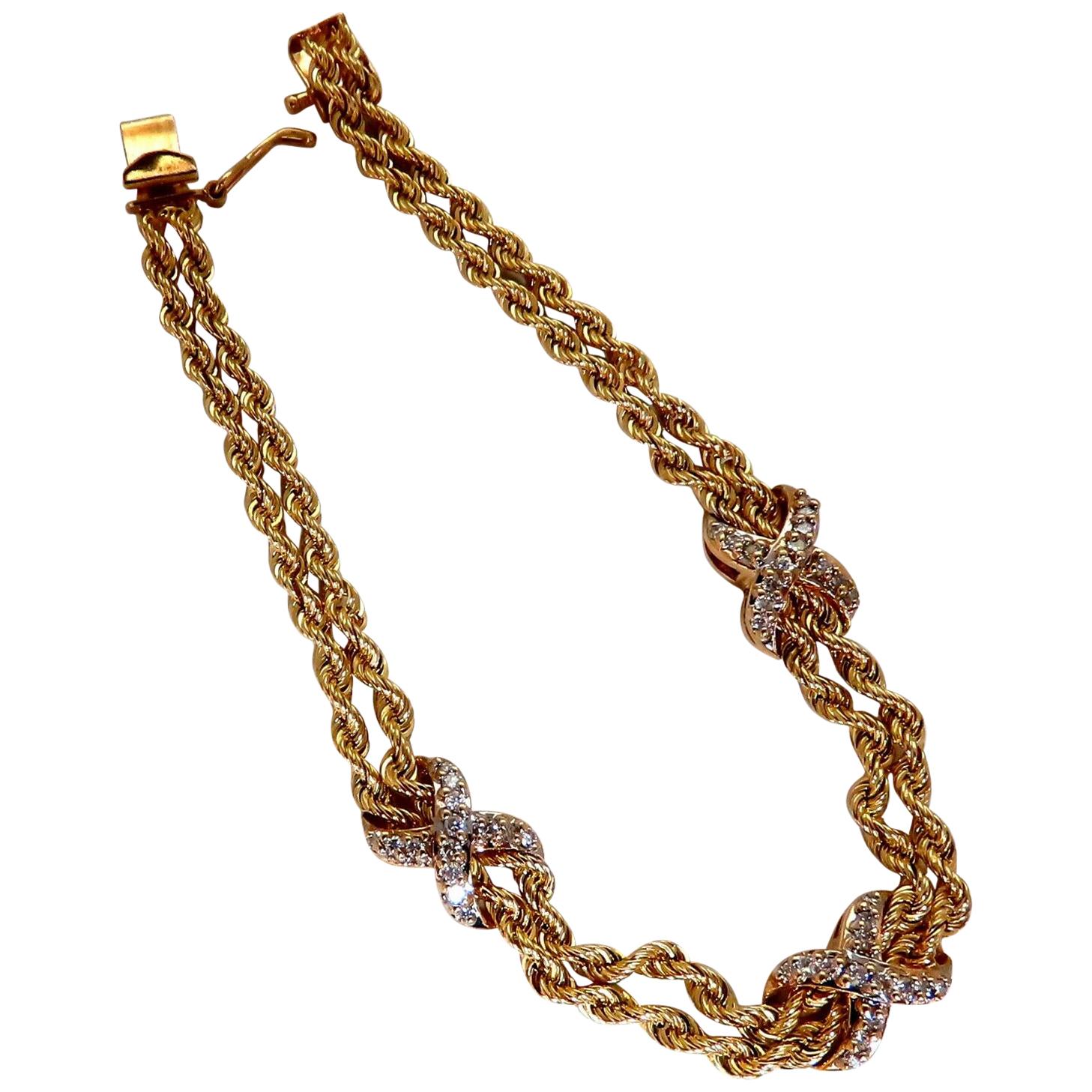 .50 Carat Diamonds X Link Double Strand Rope Twist Bracelet 14 Karat