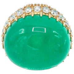 18 Karat Gold 50 Carat Emerald and Diamond Pave Dome Ring